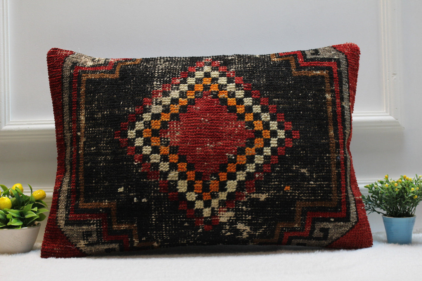 Handmade Kilim Pillow Cover: Ethnic Woven Rug, 16x24 inch