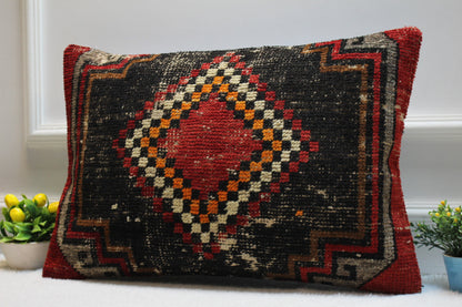 Handmade Kilim Pillow Cover: Ethnic Woven Rug, 16x24 inch