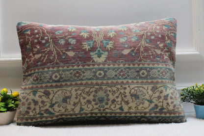 Handmade Turkish Kilim Lumbar Pillow Cover: Upcycled Rug, 16x24 inc