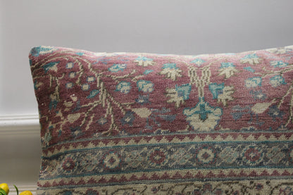 Handmade Turkish Kilim Lumbar Pillow Cover: Upcycled Rug, 16x24 inc