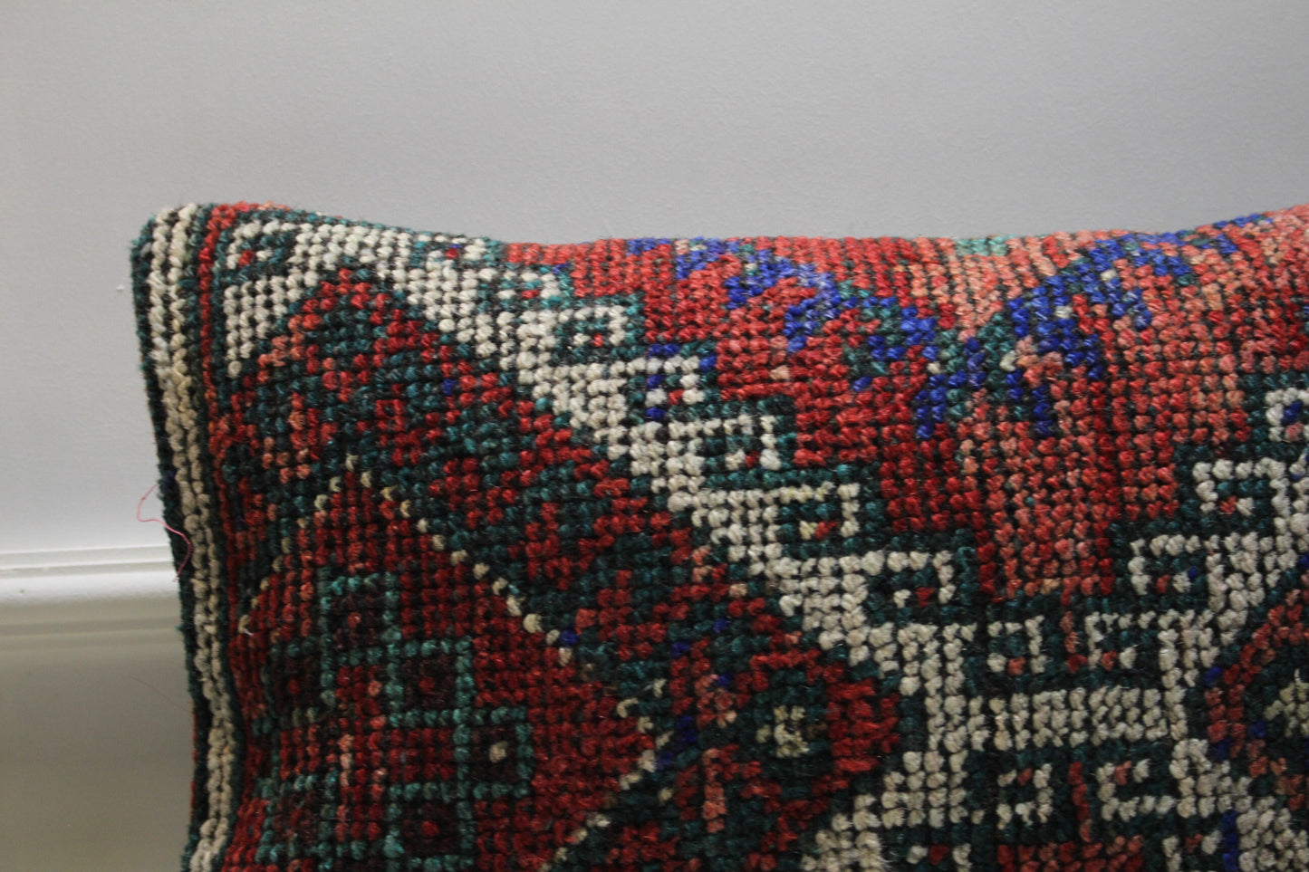 Vintage Turkish Rug Lumbar Pillow Cover: 16x24 Red Beige Kilim Pillow