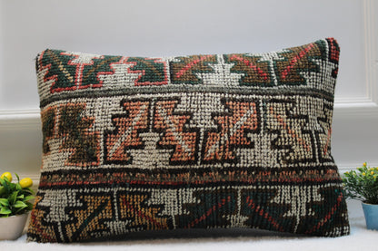 Handmade Kilim Lumbar Pillow Cover: Upcycled Woven Rug, Boho Decor (16x24 in)