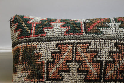 Handmade Kilim Lumbar Pillow Cover: Upcycled Woven Rug, Boho Decor (16x24 in)
