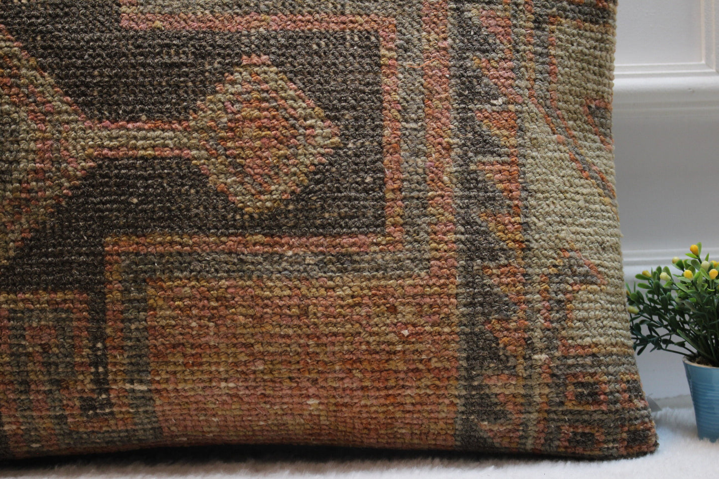 Handmade Kilim Lumbar Pillow Cover: Upcycled Woven Rug, Boho Design (16x24 in)
