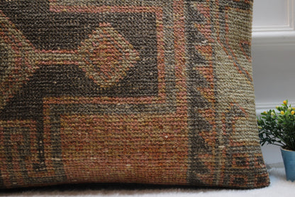 Handmade Kilim Lumbar Pillow Cover: Upcycled Woven Rug, Boho Design (16x24 in)