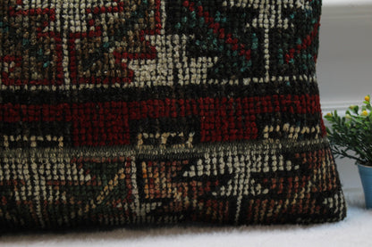 Handmade Kilim Lumbar Pillow Cover: Geometric Boho Rug Pillow (16x24 inc)