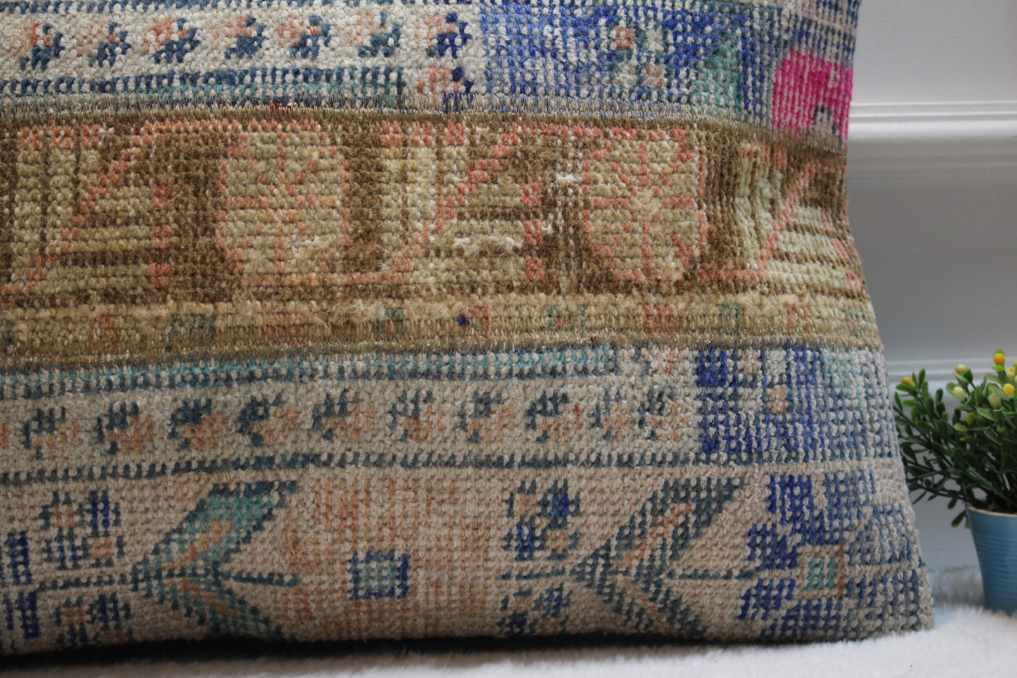 Handmade Kilim Lumbar Pillow Cover: Upcycled Woven Rug, Boho Oriental Design (16x24 in)