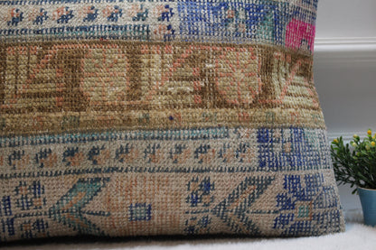 Handmade Kilim Lumbar Pillow Cover: Upcycled Woven Rug, Boho Oriental Design (16x24 in)