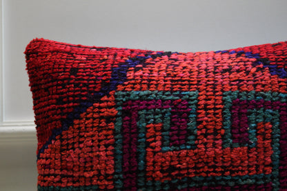 Handmade Kilim Lumbar Pillow Cover: Ethnic Boho Rug Pillow (16x24 inc)