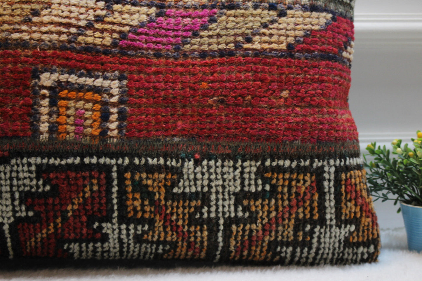Handmade Red Kilim Pillow Cover: Upcycled Woven Rug, 16x24 inch