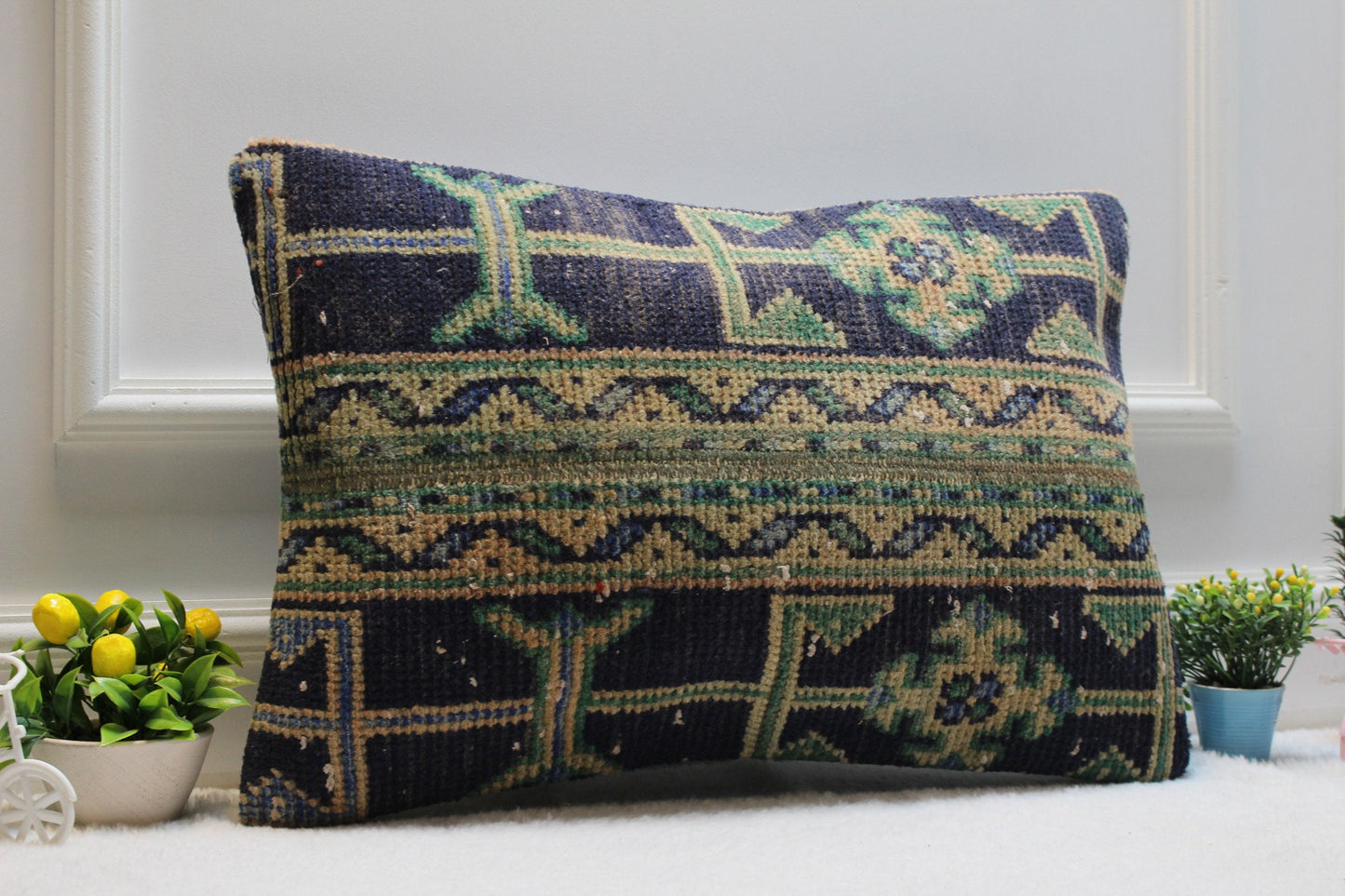 Vintage Turkish Rug Pillow: Handmade Boho Cushion Cover (16x24 in)