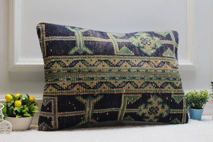 Vintage Turkish Rug Pillow: Handmade Boho Cushion Cover (16x24 in)