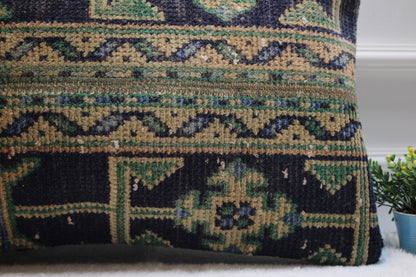 Vintage Turkish Rug Pillow: Handmade Boho Cushion Cover (16x24 in)