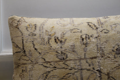 Floral Kilim Pillow Cover: Upcycled Woven Rug, Beige Brown (16x24 in)