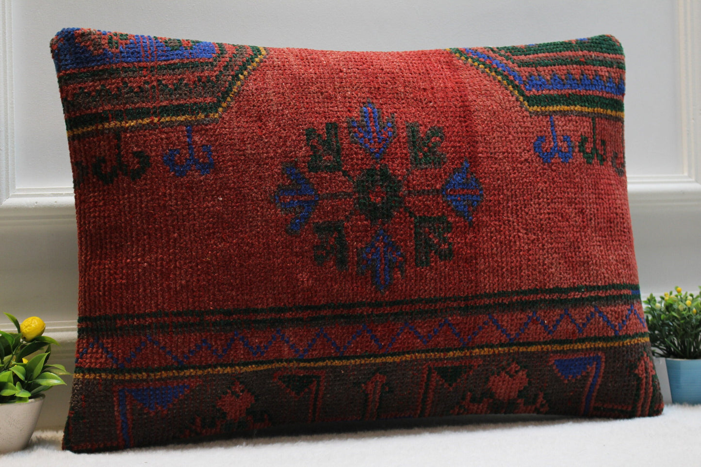 Handmade Floral Kilim Pillow Cover: Upcycled Anatolian Rug, 16x24 Lumbar