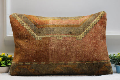 Handmade Kilim Lumbar Pillow Cover: Upcycled Turkish Rug, 16x24 inch