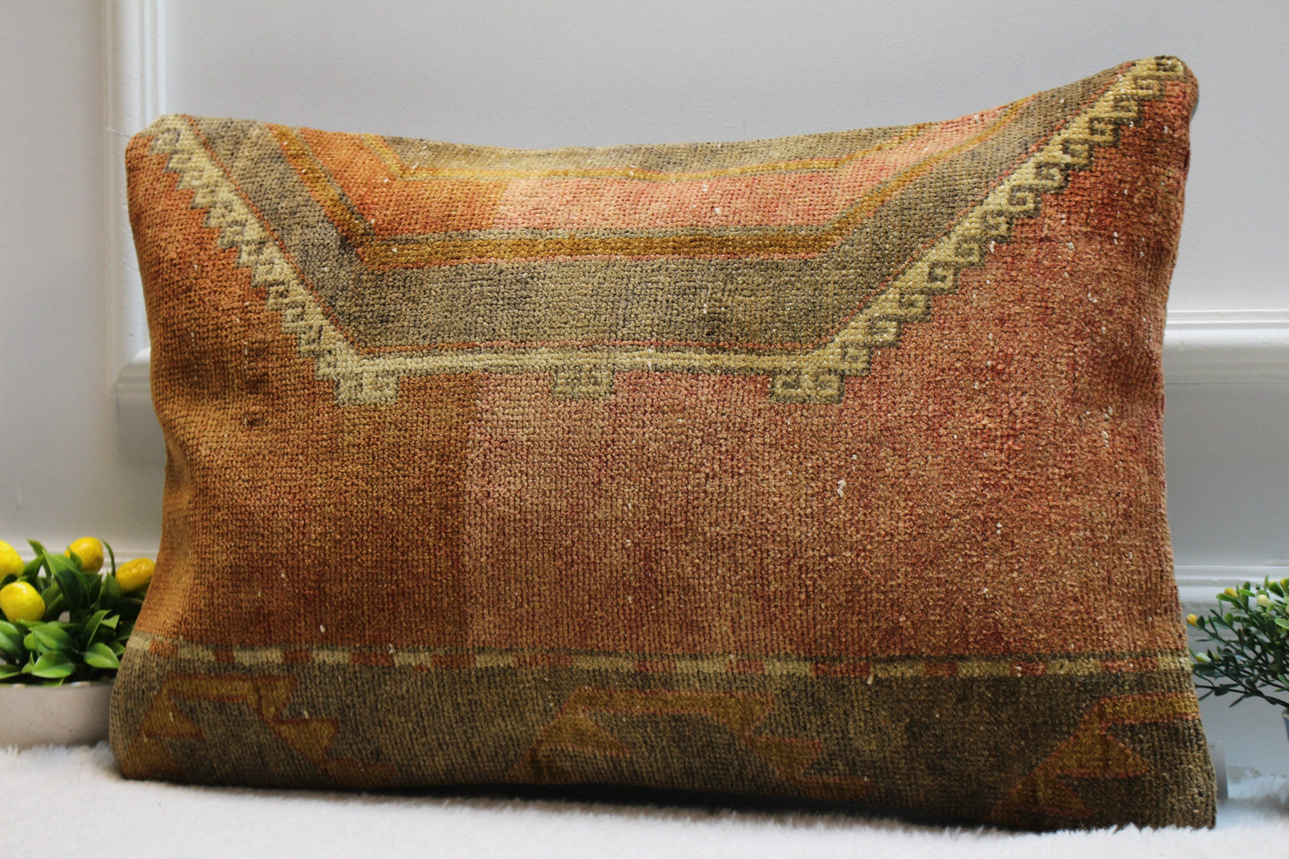 Handmade Kilim Lumbar Pillow Cover: Upcycled Turkish Rug, 16x24 inch