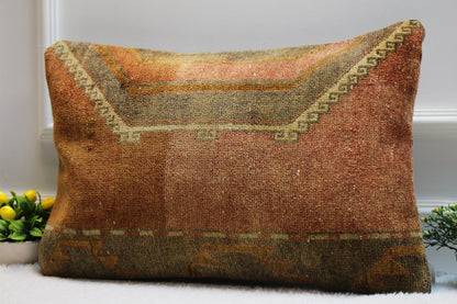 Handmade Kilim Lumbar Pillow Cover: Upcycled Turkish Rug, 16x24 inch