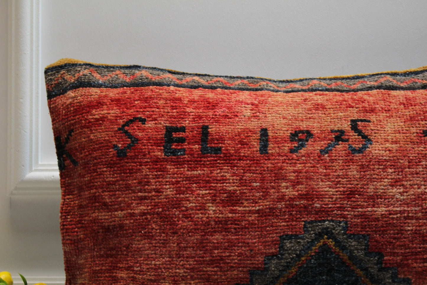 Handmade Red Kilim Pillow: Organic Wool Lumbar Cushion (16x24 in)