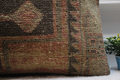 Handmade Turkish Rug Lumbar Pillow: Upcycled Kilim Pillow Cover (16x24 in)