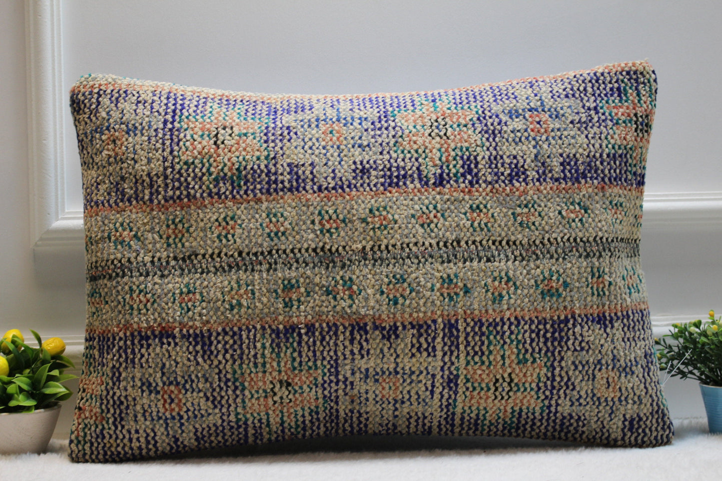 Handmade Turkish Rug Pillow Cover: Organic Boho Cushion (16x24 inc)