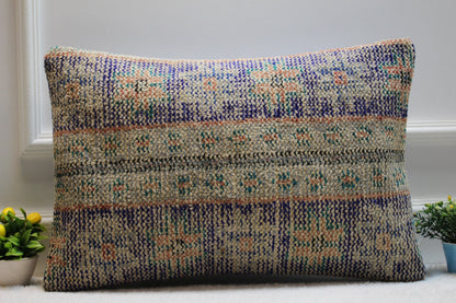 Handmade Turkish Rug Pillow Cover: Organic Boho Cushion (16x24 inc)