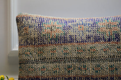 Handmade Turkish Rug Pillow Cover: Organic Boho Cushion (16x24 inc)