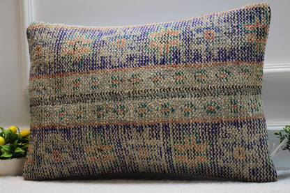 Handmade Turkish Rug Pillow Cover: Organic Boho Cushion (16x24 inc)