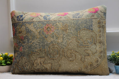 Handmade Vintage Turkish Rug Pillow Cover: Organic Wool, 16x24 inch