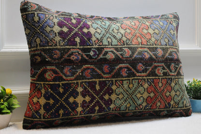 Handmade Kilim Pillow Cover: Upcycled Woven Rug, Boho Decor (16x24 inch)