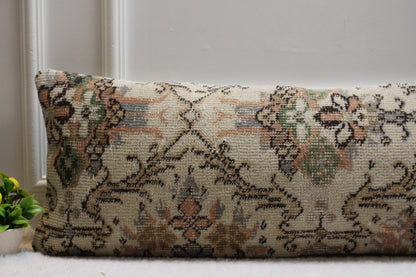 Floral Kilim Pillow Cover: Handmade Organic Wool Lumbar Pillow (12x36 inc)