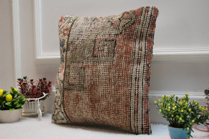 Handmade Kilim Pillow Cover: Upcycled Turkish Rug, Bohemian Decor (16x16 in