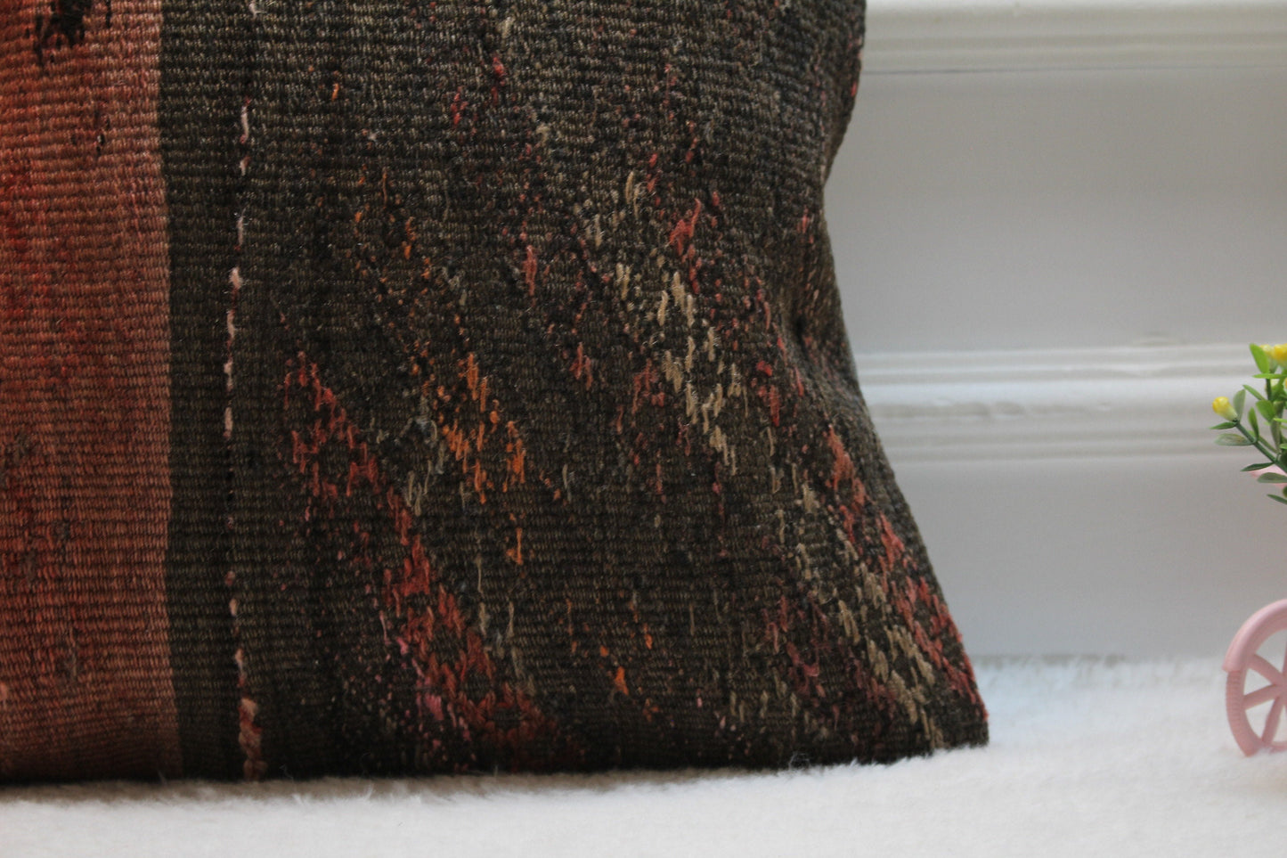 Handmade Kilim Pillow Cover: Upcycled Turkish Woven Rug, 16x16 inch