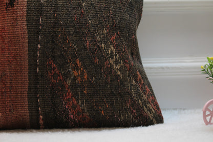 Handmade Kilim Pillow Cover: Upcycled Turkish Woven Rug, 16x16 inch