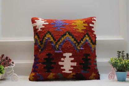 Geometric Kilim Pillow Cover: Upcycled Woven Wool, 16x16 inch