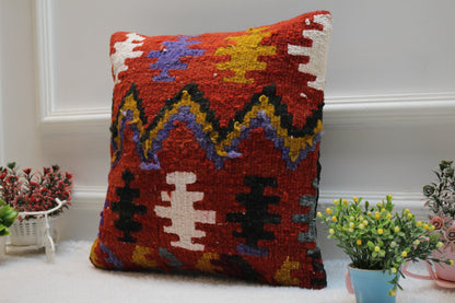 Geometric Kilim Pillow Cover: Upcycled Woven Wool, 16x16 inch