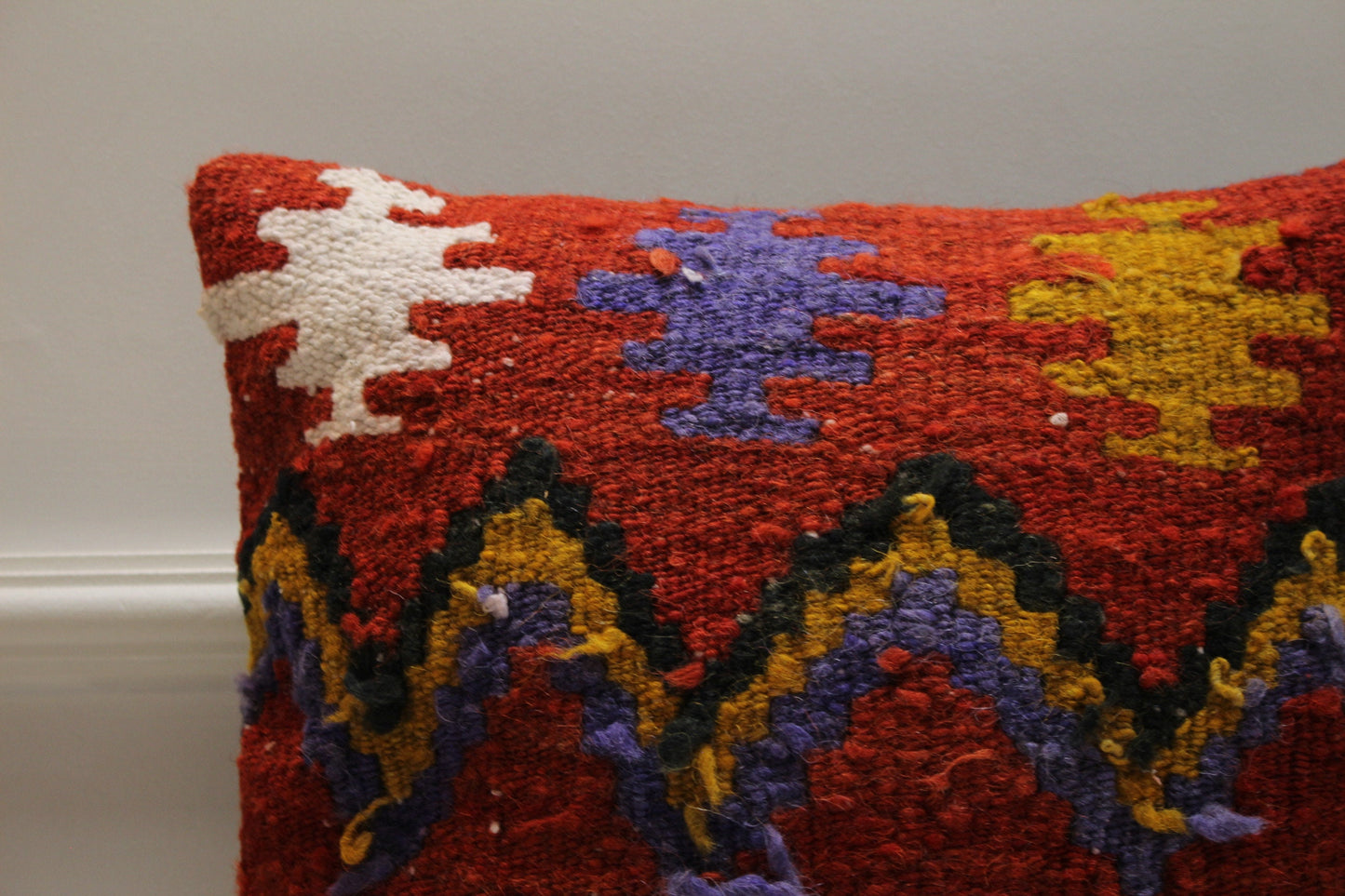 Geometric Kilim Pillow Cover: Upcycled Woven Wool, 16x16 inch