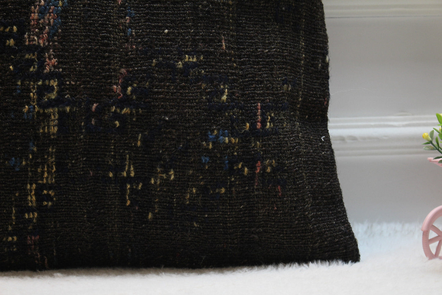 Handmade Kilim Pillow Cover: Upcycled Woven Rug, Black (16x16 in)