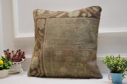 Handmade Turkish Rug Pillow Cover: Vintage Kilim, 16x16 inch