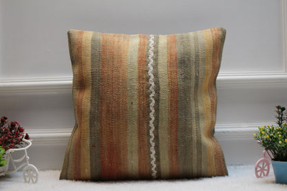 Handmade Kilim Pillow Cover: Upcycled Woven Wool, 16x16 inc