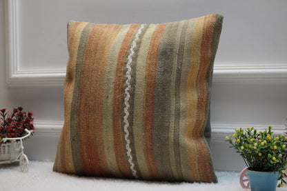 Handmade Kilim Pillow Cover: Upcycled Woven Wool, 16x16 inc