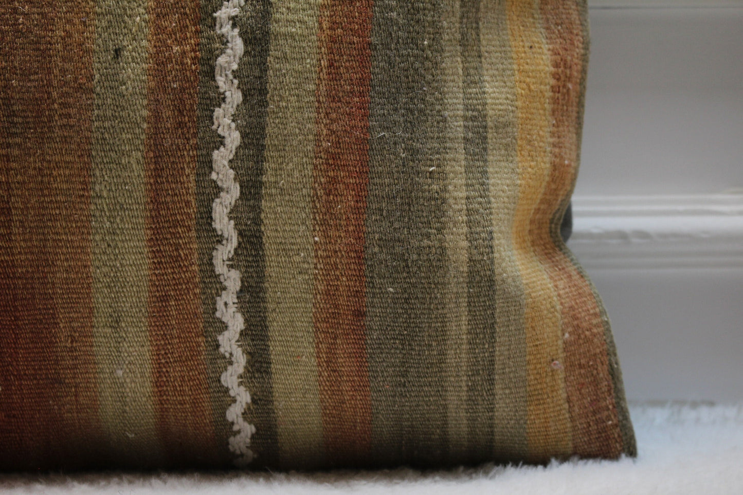 Handmade Kilim Pillow Cover: Upcycled Woven Wool, 16x16 inc