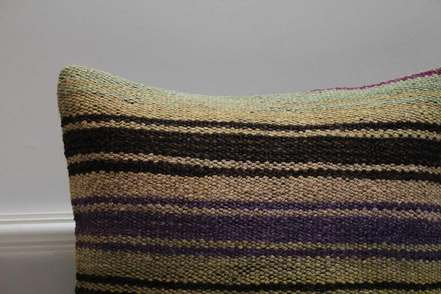 Striped Kilim Pillow Cover: Handmade Turkish Woven Rug, 16x16 inch