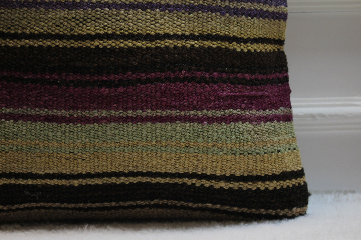 Striped Kilim Pillow Cover: Handmade Turkish Woven Rug, 16x16 inch
