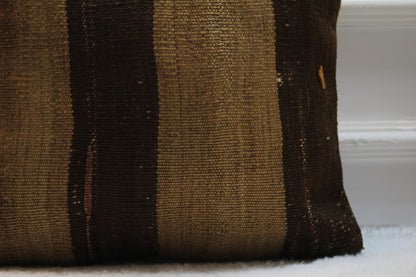 Handmade Kilim Pillow Cover: Brown Woven Rug, 16x16 inch