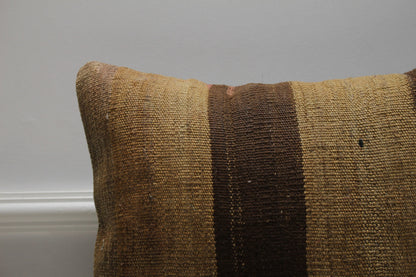 Handmade Kilim Pillow Cover: Brown Woven Rug, 16x16 inch