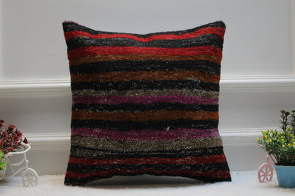 Striped Kilim Pillow Cover: Handmade Organic Wool, 16x16 inch