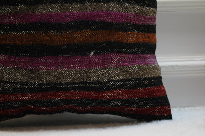 Striped Kilim Pillow Cover: Handmade Organic Wool, 16x16 inch