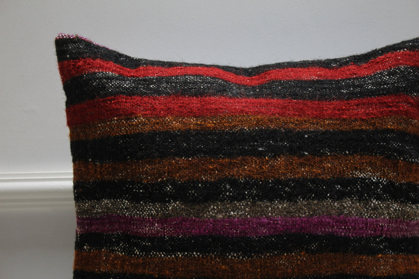 Striped Kilim Pillow Cover: Handmade Organic Wool, 16x16 inch