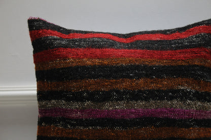 Striped Kilim Pillow Cover: Handmade Organic Wool, 16x16 inch